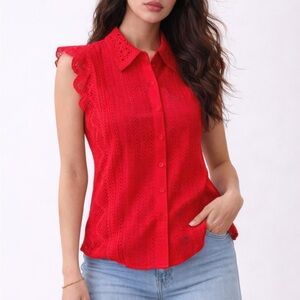 Timeless Cotton Eyelet Lace Button-front Blouse